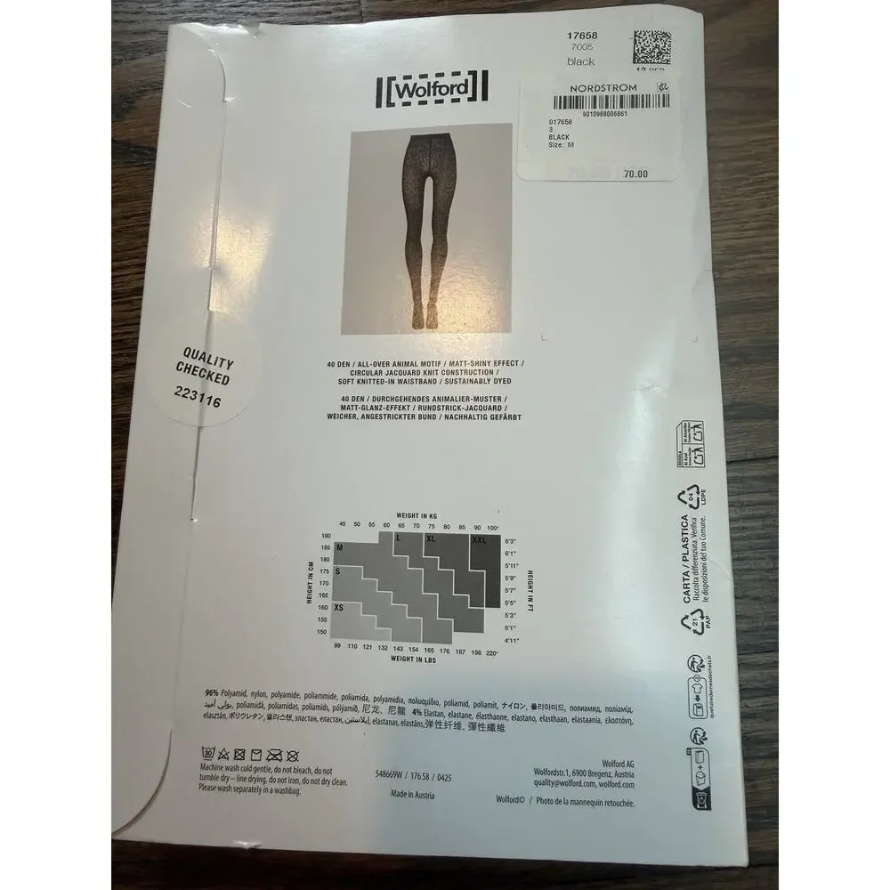 Wolford Pantera Tights Animal Jacqurd Knit Tights M Black $70 NIB